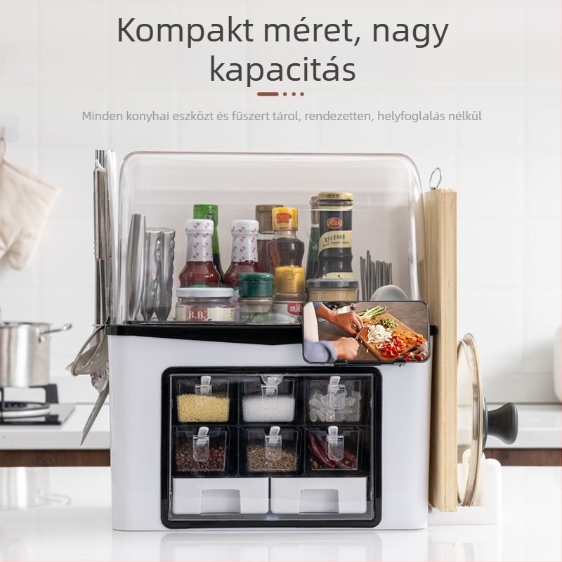 Konyhai fűszertároló állvány, sótartó készlet és késállvány