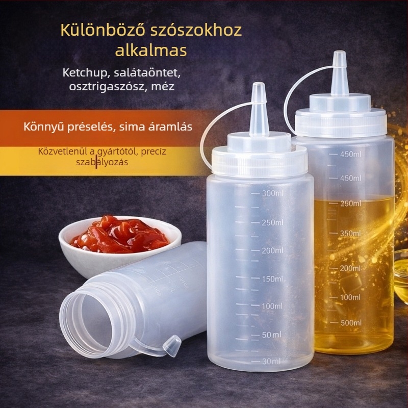 Műanyag nyomó üveg, élelmiszerbiztonságos, kereskedelmi használatra, lekvárhoz, paradicsomszószhoz, salátaöntethez, fűszerekhez és olajhoz