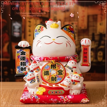 Kerámia Maneki-neko, kezeket rázó, üzletnyitóra, automatikus kézmozdulat, különböző méretek a kasszához és otthoni dekorációhoz