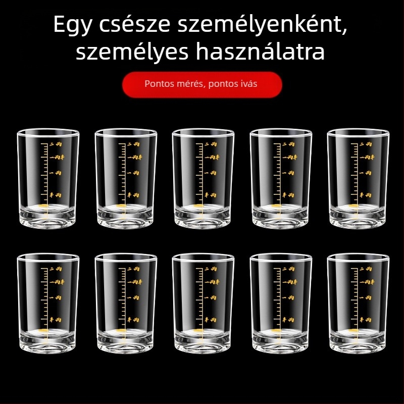 Mérőjelzéses üvegpohár-szett, egyenes oldalú, otthoni használatra, kapacitás 1–100 ml