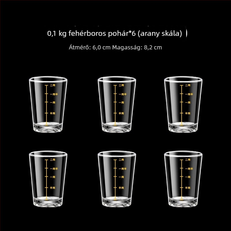 Mérőjelzéses üvegpohár-szett, egyenes oldalú, otthoni használatra, kapacitás 1–100 ml