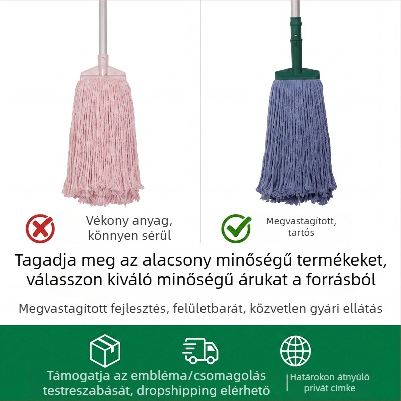 Erősített gömbfejű felmosó fehér pamutfonal, nedvszívó és tartós, háztartási felmosó levhető tisztítófejjel