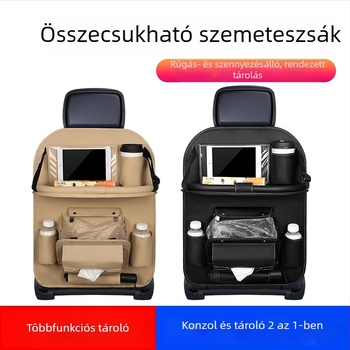 Autóülés hátsó részéhez tartozó összecsukható tárolótáska, átlátszó érintőképernyővel