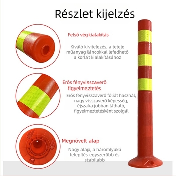 75 cm műanyag figyelmeztető oszlop, rugalmas elválasztó oszlop, fényvisszaverő ütközés elleni parkolási korlát