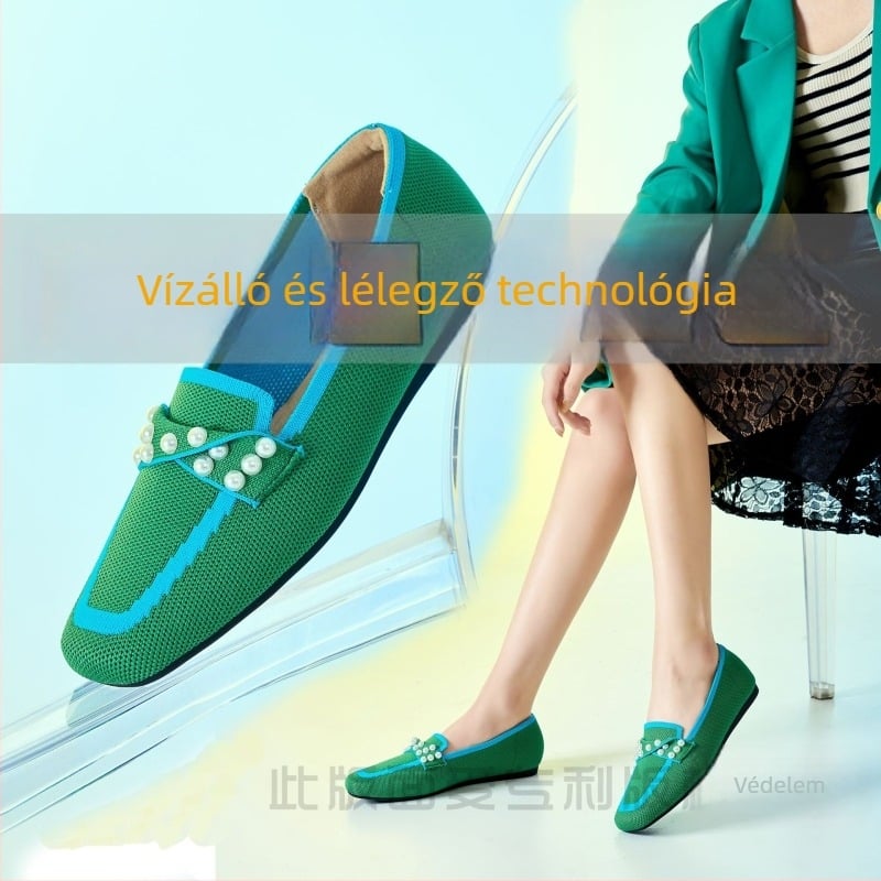 2025 japán-stílusú négyzetes orrú kötött lapos női loafers, vízálló és lélegző, kézzel készített slip-on