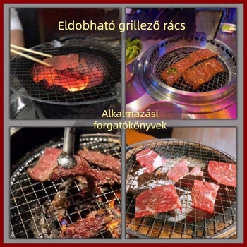Nagy grillháló szénhez, egyszer használatos, tisztítás nélkül, koreai stílusú kör grillháló teázáshoz és grillezéshez