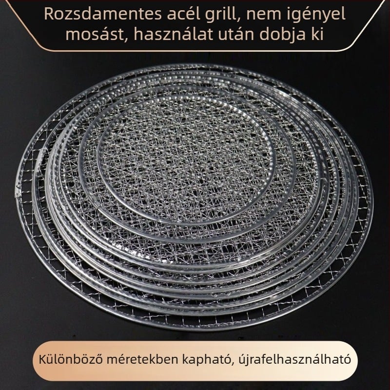 Nagy grillháló szénhez, egyszer használatos, tisztítás nélkül, koreai stílusú kör grillháló teázáshoz és grillezéshez