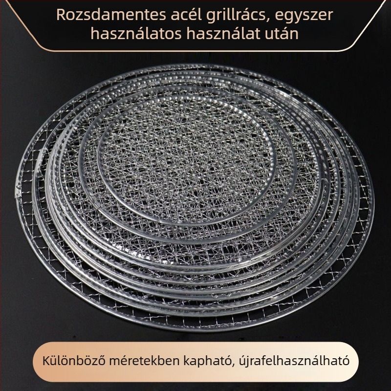 Nagy grillháló szénhez, egyszer használatos, tisztítás nélkül, koreai stílusú kör grillháló teázáshoz és grillezéshez