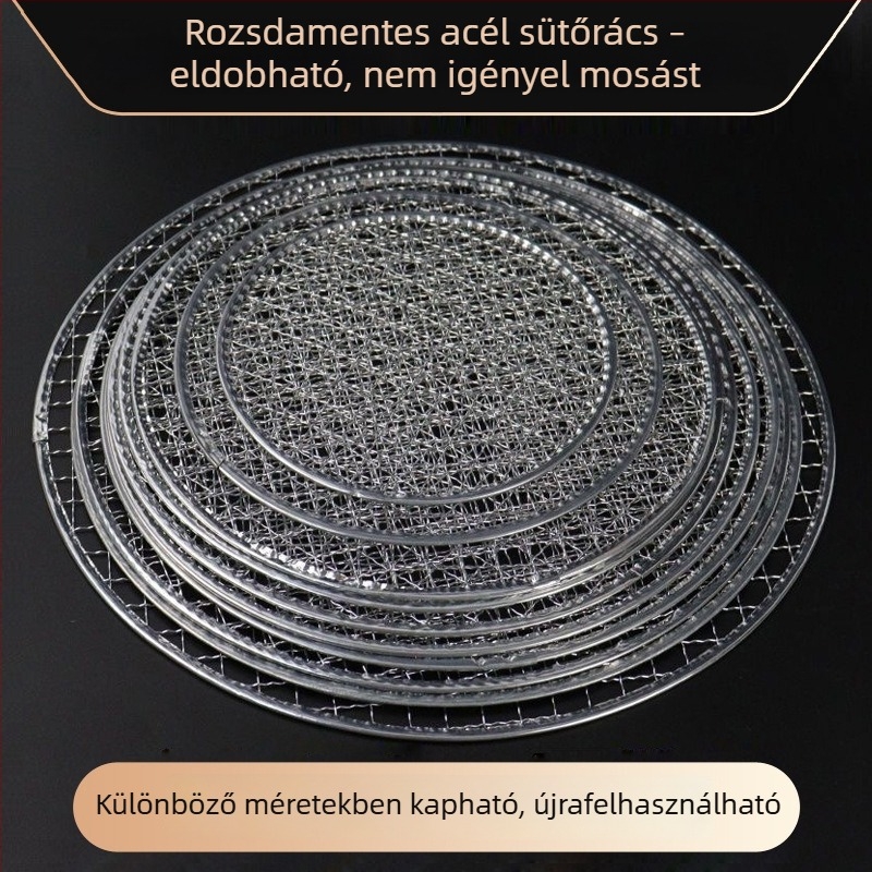 Nagy grillháló szénhez, egyszer használatos, tisztítás nélkül, koreai stílusú kör grillháló teázáshoz és grillezéshez
