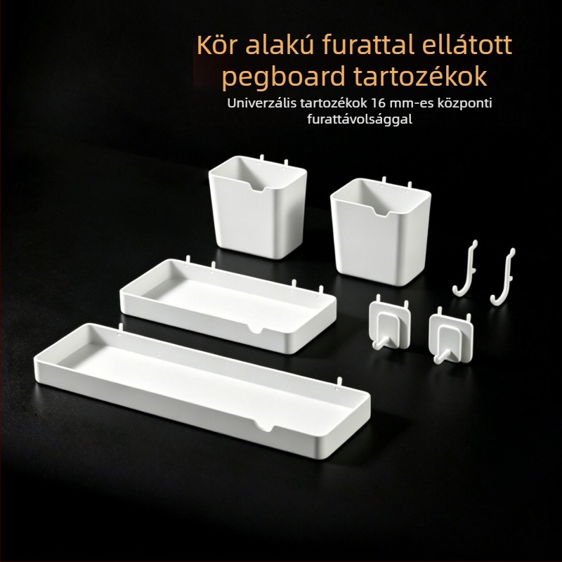 16 mm-es lyukú pegboardhez speciális kiegészítő horog – írószertartó, asztali tárolás, DIY dekoratív kiállító polc