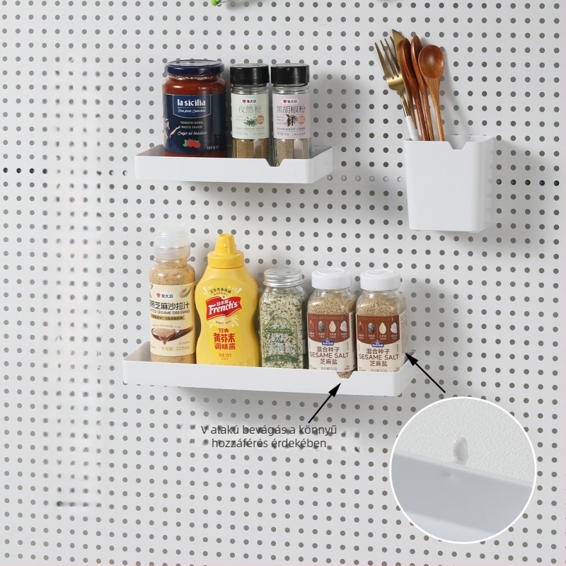 16 mm-es lyukú pegboardhez speciális kiegészítő horog – írószertartó, asztali tárolás, DIY dekoratív kiállító polc