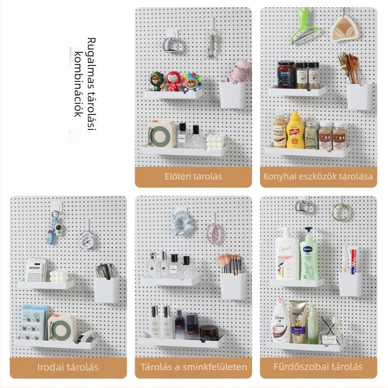 16 mm-es lyukú pegboardhez speciális kiegészítő horog – írószertartó, asztali tárolás, DIY dekoratív kiállító polc