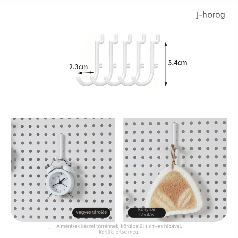 16 mm-es lyukú pegboardhez speciális kiegészítő horog – írószertartó, asztali tárolás, DIY dekoratív kiállító polc