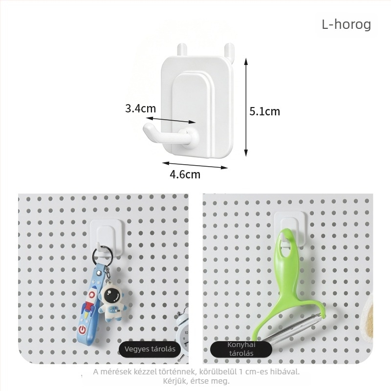 16 mm-es lyukú pegboardhez speciális kiegészítő horog – írószertartó, asztali tárolás, DIY dekoratív kiállító polc