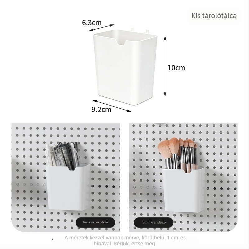 16 mm-es lyukú pegboardhez speciális kiegészítő horog – írószertartó, asztali tárolás, DIY dekoratív kiállító polc
