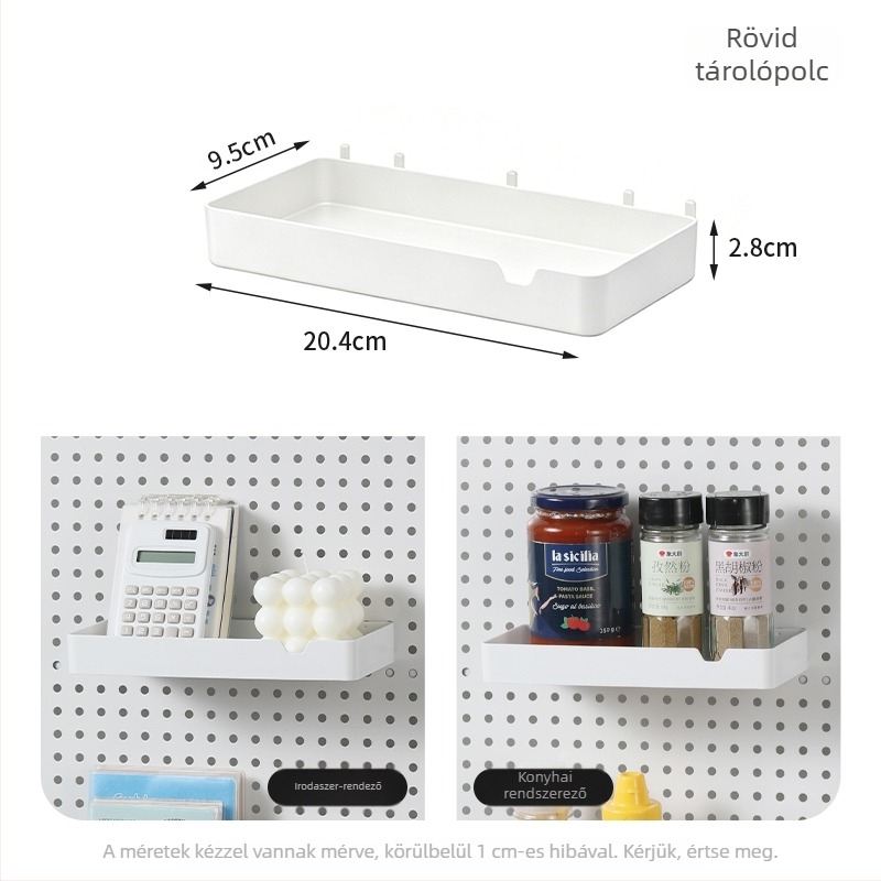 16 mm-es lyukú pegboardhez speciális kiegészítő horog – írószertartó, asztali tárolás, DIY dekoratív kiállító polc