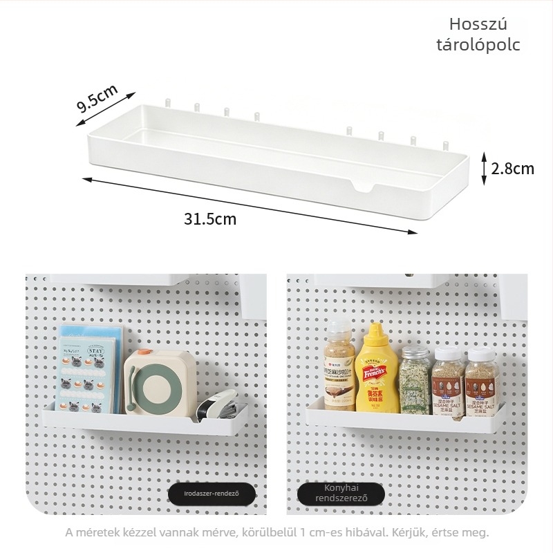 16 mm-es lyukú pegboardhez speciális kiegészítő horog – írószertartó, asztali tárolás, DIY dekoratív kiállító polc