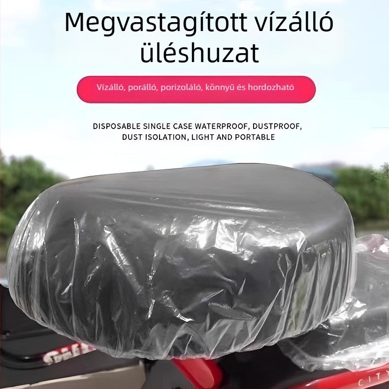 Egyszer használatos műanyag ülésvédő elektromos kerékpárok és motorkerékpárok számára; vízálló és esőálló; minden évszakhoz univerzális porvédő.