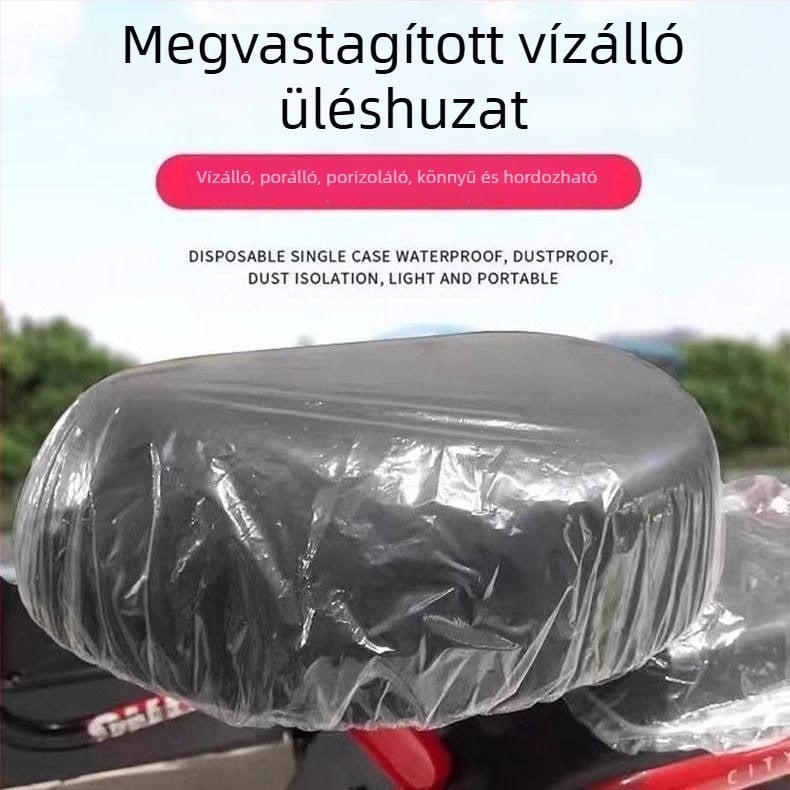 Egyszer használatos műanyag ülésvédő elektromos kerékpárok és motorkerékpárok számára; vízálló és esőálló; minden évszakhoz univerzális porvédő.
