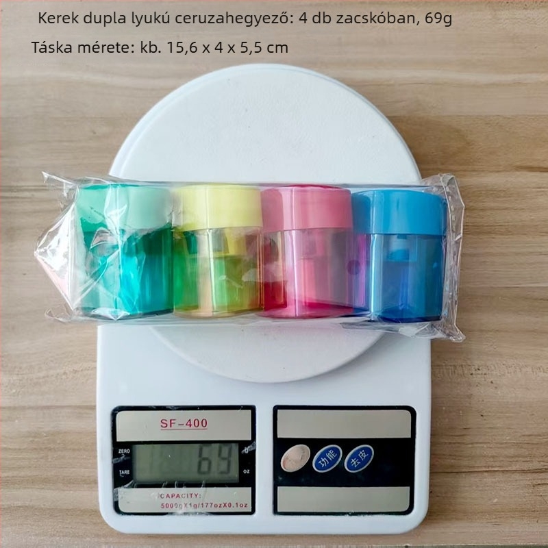 Kétnyílású kézi ceruzahegyező, diákoknak, műanyag