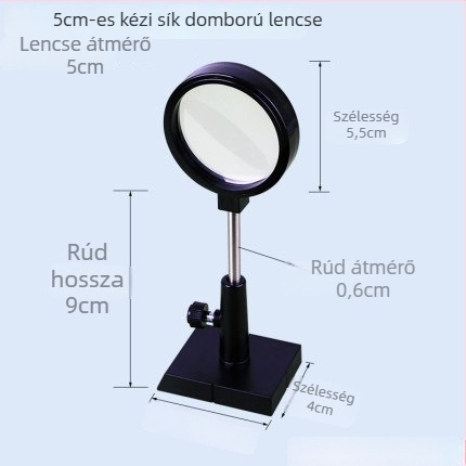 Optikai oktatókészlet lencsékkel, prizmákkal, tartóval, sík-konkáv tükörrel, konkáv-konvex lencsével és háromszög-prizmával