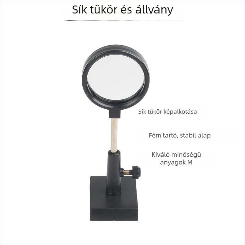 Optikai oktatókészlet lencsékkel, prizmákkal, tartóval, sík-konkáv tükörrel, konkáv-konvex lencsével és háromszög-prizmával