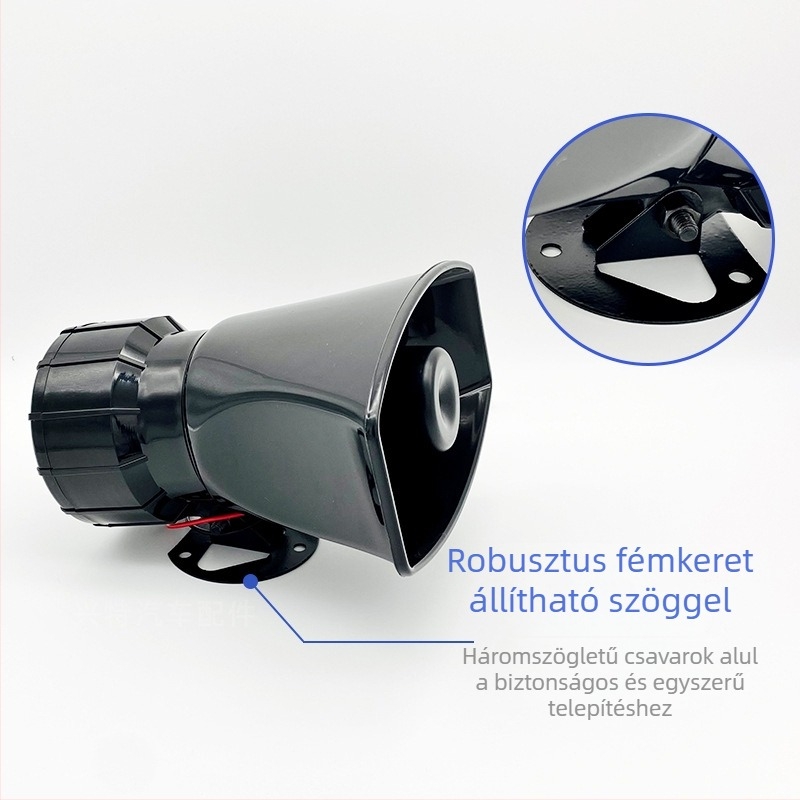 7-hangú riasztó kürt, vízálló, hangátvitel, vezeték nélküli távirányító, 12V autós sziréna