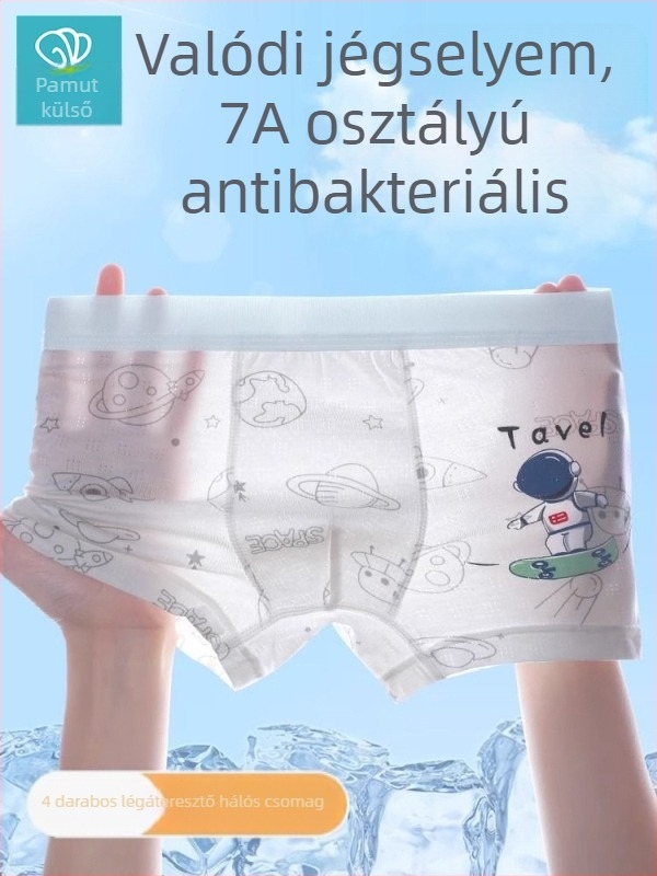 Nyári vékony hálós fiúknak boxer rövidnadrág közepes–nagy méretekhez, Class A pamut, Ice Silk anyag