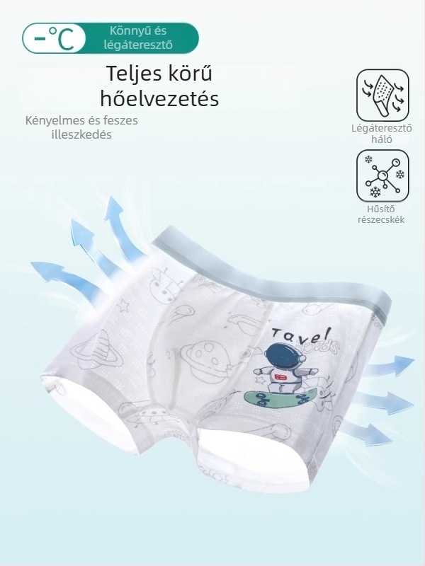 Nyári vékony hálós fiúknak boxer rövidnadrág közepes–nagy méretekhez, Class A pamut, Ice Silk anyag