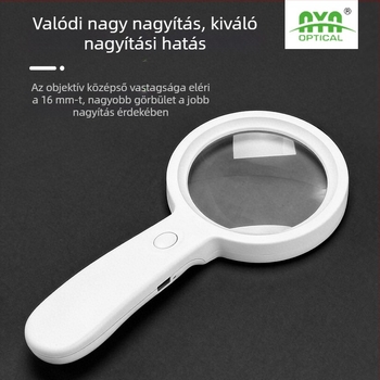 Kézben tartható, tölthető, állítható fényerejű nagyító LED világítással, idős olvasáshoz és ékszer-értékeléshez, HD, német kézművesség