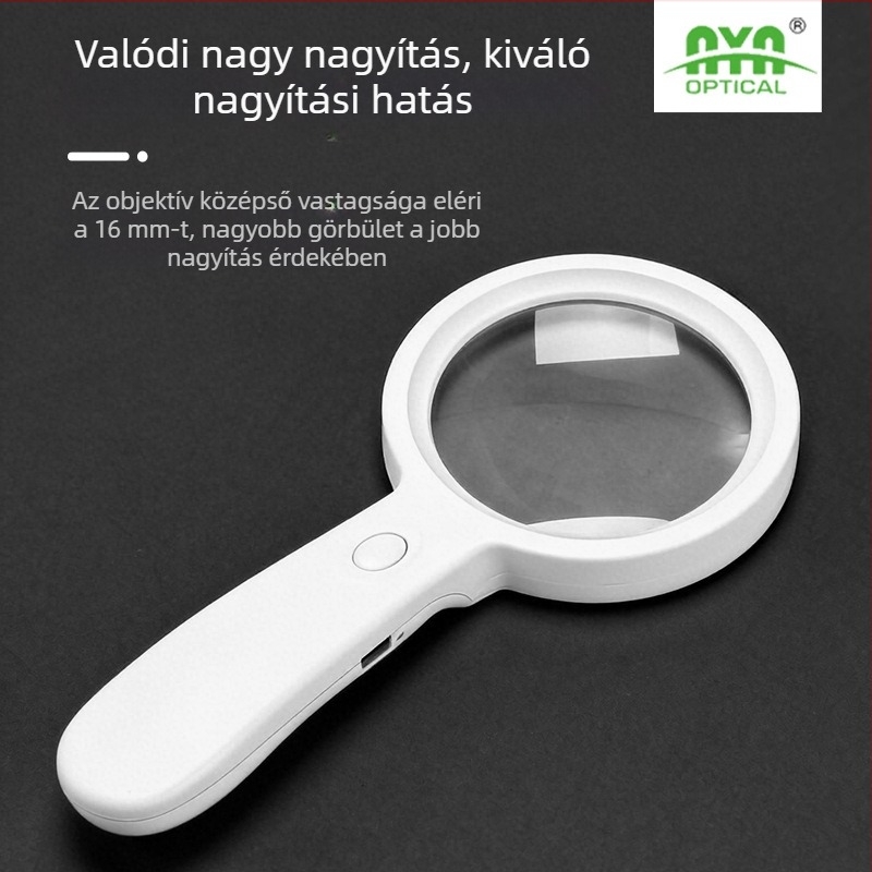 Kézben tartható, tölthető, állítható fényerejű nagyító LED világítással, idős olvasáshoz és ékszer-értékeléshez, HD, német kézművesség