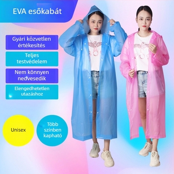 Egyszer használatos EVA esőkabát felnőtteknek, vastag 100–140 g, hosszú egyrészes poncho, hordozható koncertekhez és raftinghoz
