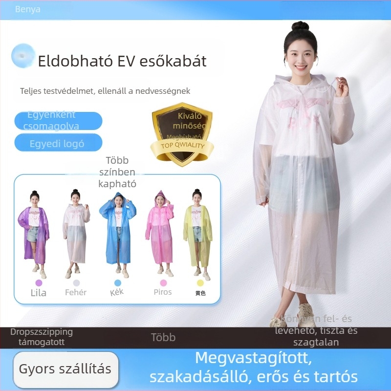 Egyszer használatos EVA esőkabát felnőtteknek, vastag 100–140 g, hosszú egyrészes poncho, hordozható koncertekhez és raftinghoz