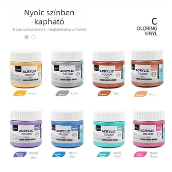 Gyöngyházfényű metállal akrilfesték készlet, vízálló, 110 ml-es üvegek, aranyszínű, festéshez és nyomtatáshoz