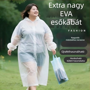 Felnőtt EVA hosszú esőkabát, extra-nagy, újrahasználható, környezetbarát, könnyű túrázásra és utazásokhoz, húzózsinóros esőponcho