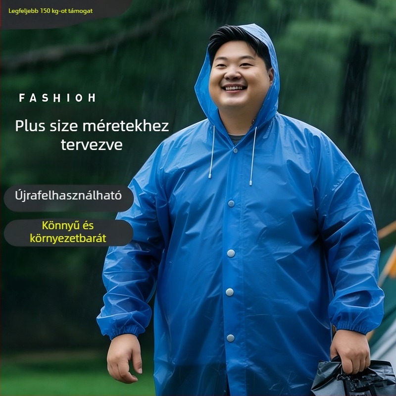 Felnőtt EVA hosszú esőkabát, extra-nagy, újrahasználható, környezetbarát, könnyű túrázásra és utazásokhoz, húzózsinóros esőponcho