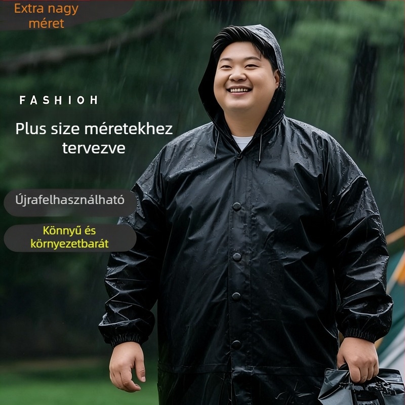 Felnőtt EVA hosszú esőkabát, extra-nagy, újrahasználható, környezetbarát, könnyű túrázásra és utazásokhoz, húzózsinóros esőponcho