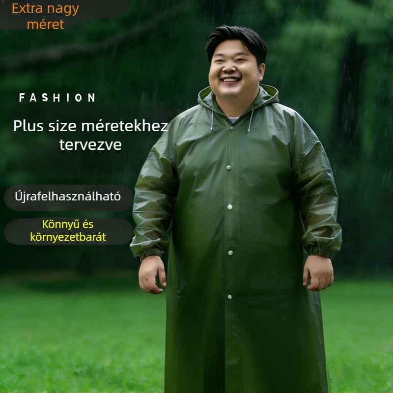 Felnőtt EVA hosszú esőkabát, extra-nagy, újrahasználható, környezetbarát, könnyű túrázásra és utazásokhoz, húzózsinóros esőponcho