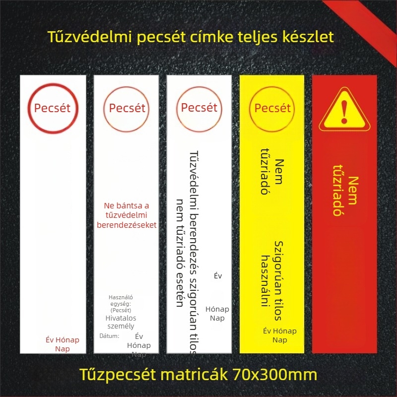 Tűzvédelmi hidrantkészülék-szekrény záró címkék és tűzvédelmi berendezések felülvizsgálati kártyái