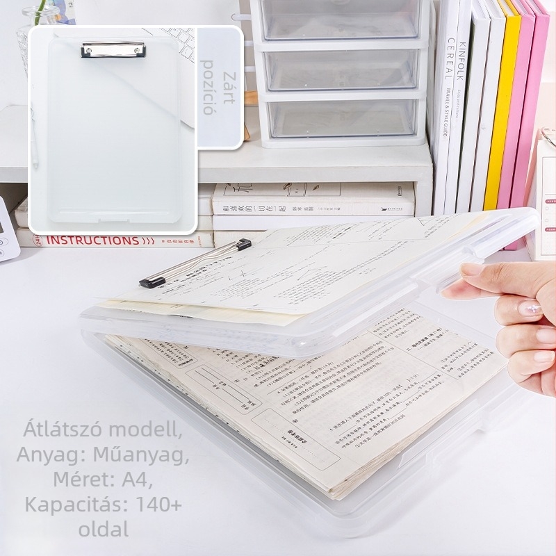 Oldalról nyíló A4-es mappa, többfunkciós írófelület és alátét, általános iskola kezdő diákok számára, papírok rögzítésére és dolgozatok tárolására
