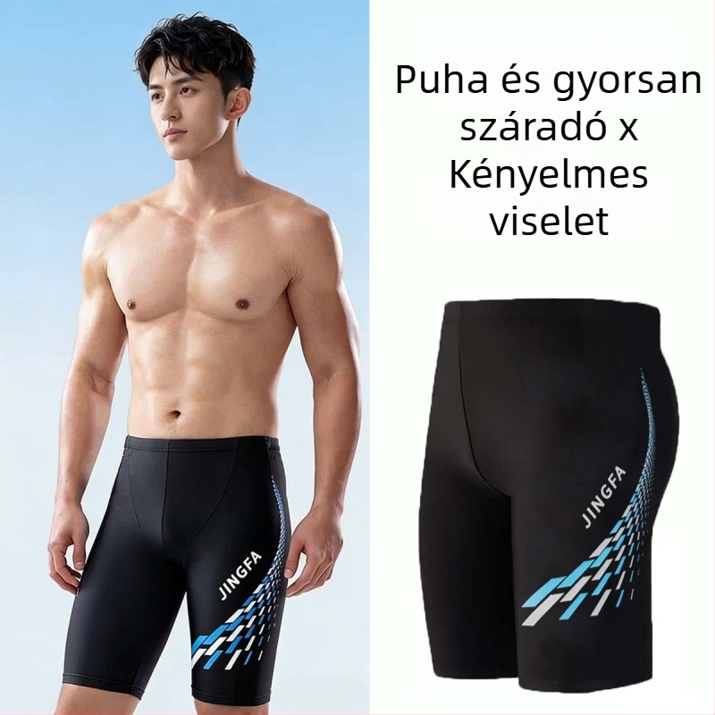 Nyári férfi boxer-stílusú úszónadrág, hosszított fazon, magas rugalmasság, gyorsan száradó, diszkrét dizájn
