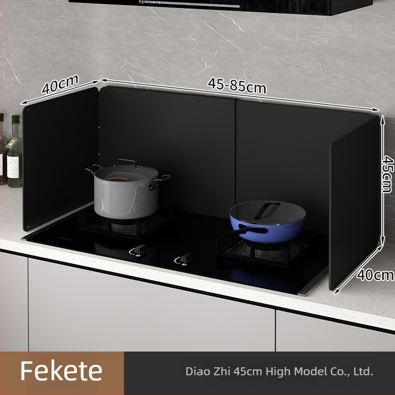 Konyhai olajfröccsenés elleni védőfal gázégőhöz, magas hőmérsékletnek ellenálló, kihúzható, fehér, szívófej körüli perem