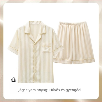 Férfi Ice Silk hálóing – rövid ujjú felső és rövidnadrág, könnyű nyári otthoni viselet, kényelmes és lélegző