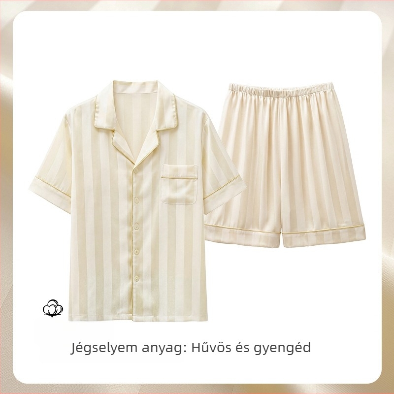 Férfi Ice Silk hálóing – rövid ujjú felső és rövidnadrág, könnyű nyári otthoni viselet, kényelmes és lélegző
