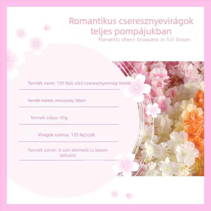 Mesterséges sakura indák, körbefont klímacsövek köré, mennyezeti dekorációhoz és esküvői/fotózásra alkalmas