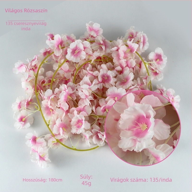Mesterséges sakura indák, körbefont klímacsövek köré, mennyezeti dekorációhoz és esküvői/fotózásra alkalmas