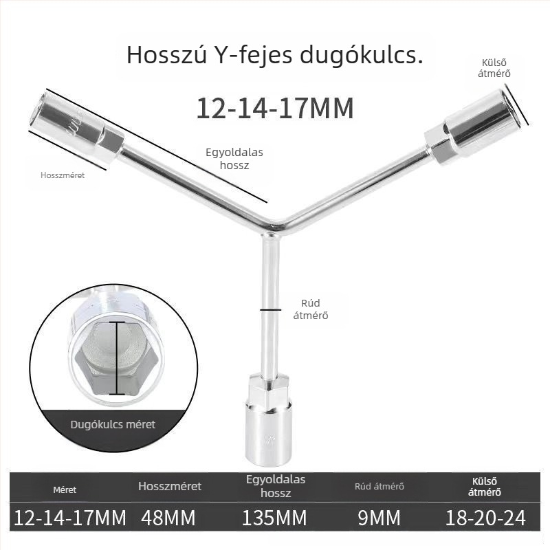 Y alakú háromágú csatlakozókulcs külső hatszög