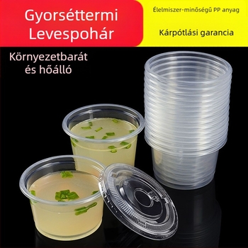 Egyszer használatos leveses pohár ételrendeléshez tetővel, szivárgásmentes, 250 ml/300 ml