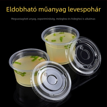 Egyszer használatos leveses pohár ételrendeléshez tetővel, szivárgásmentes, 250 ml/300 ml