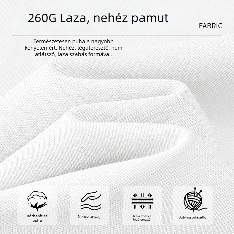 Pamut rövid ujjú férfi póló nyárra, laza szabás, koreai stílus, 260 g nehezebb anyag